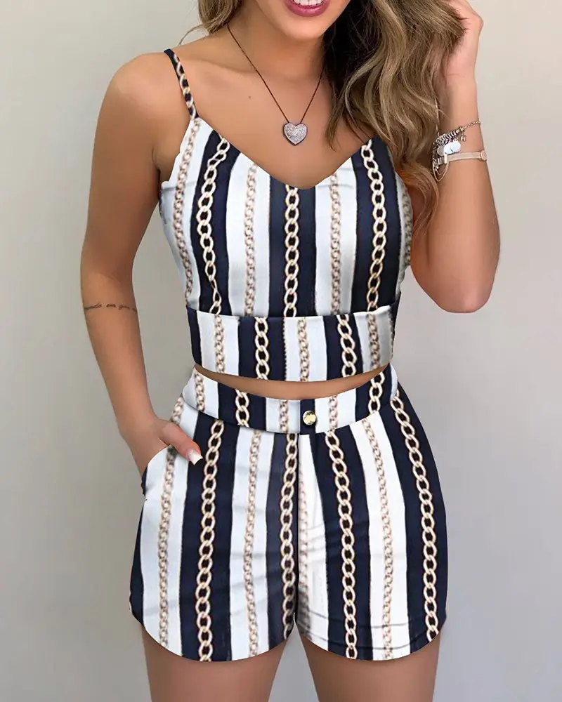 Women's Floral Print Casual Shorts Set