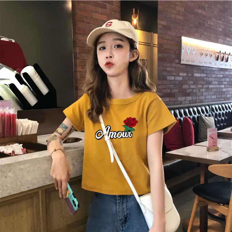 Women Black Graphic Short Sleeve T-Shirt 2025 Summer
