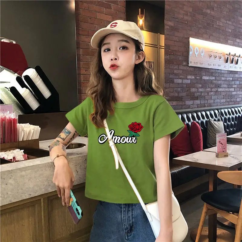 Women Black Graphic Short Sleeve T-Shirt 2025 Summer
