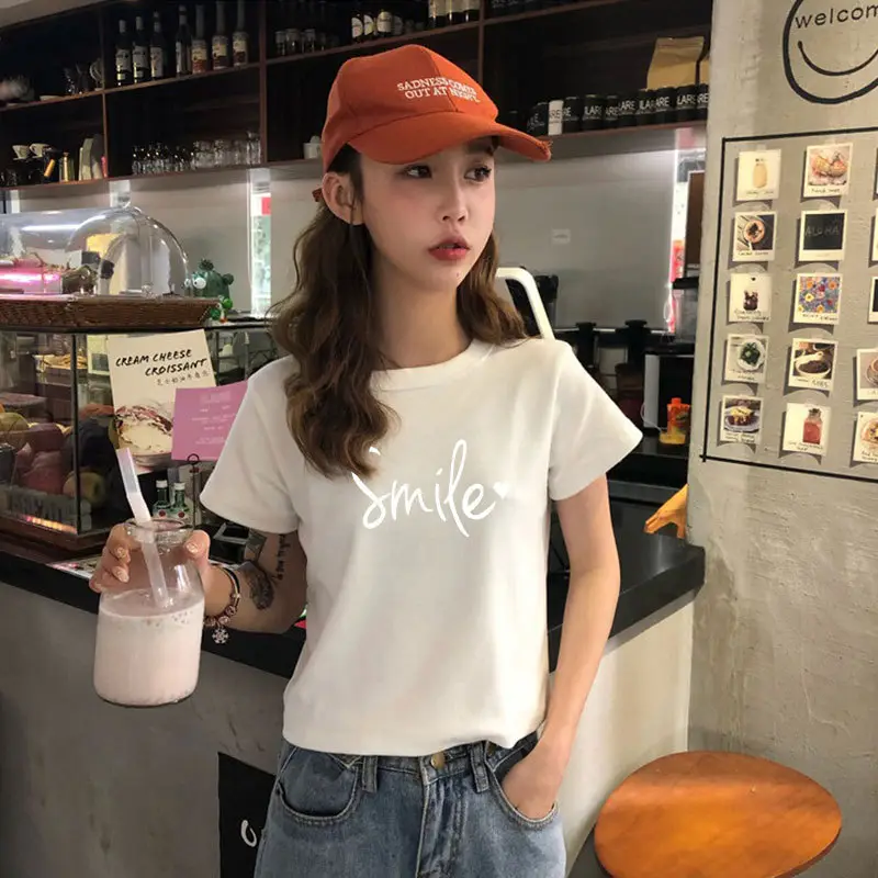 Women Black Graphic Short Sleeve T-Shirt 2025 Summer