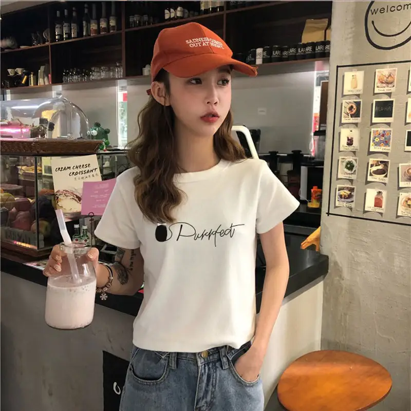 Women Black Graphic Short Sleeve T-Shirt 2025 Summer