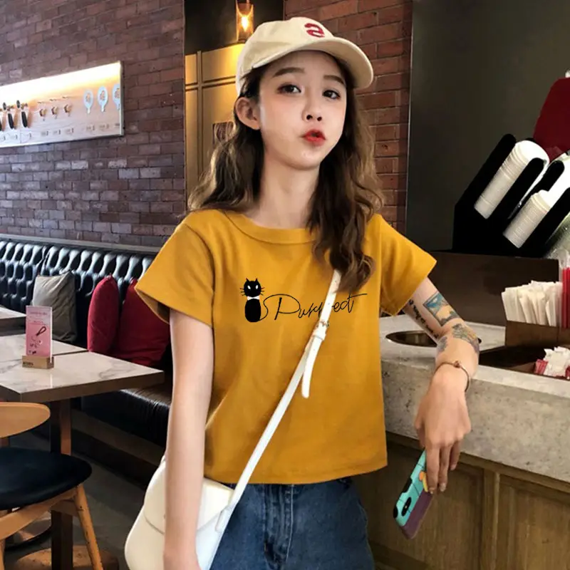 Women Black Graphic Short Sleeve T-Shirt 2025 Summer