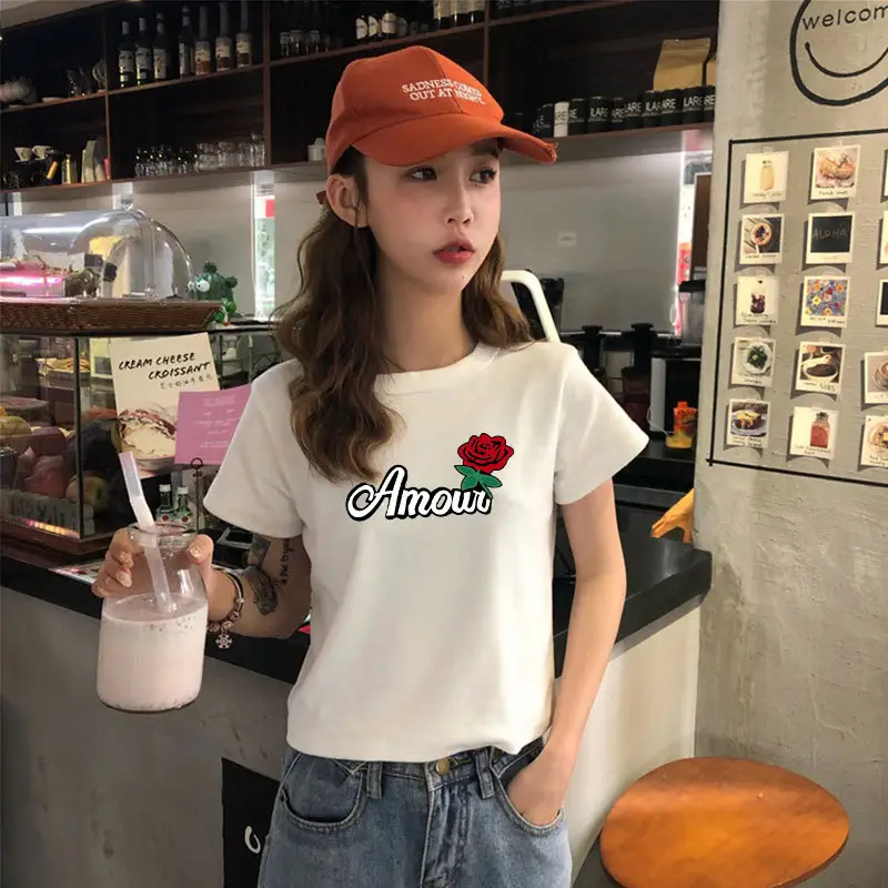 Women Black Graphic Short Sleeve T-Shirt 2025 Summer