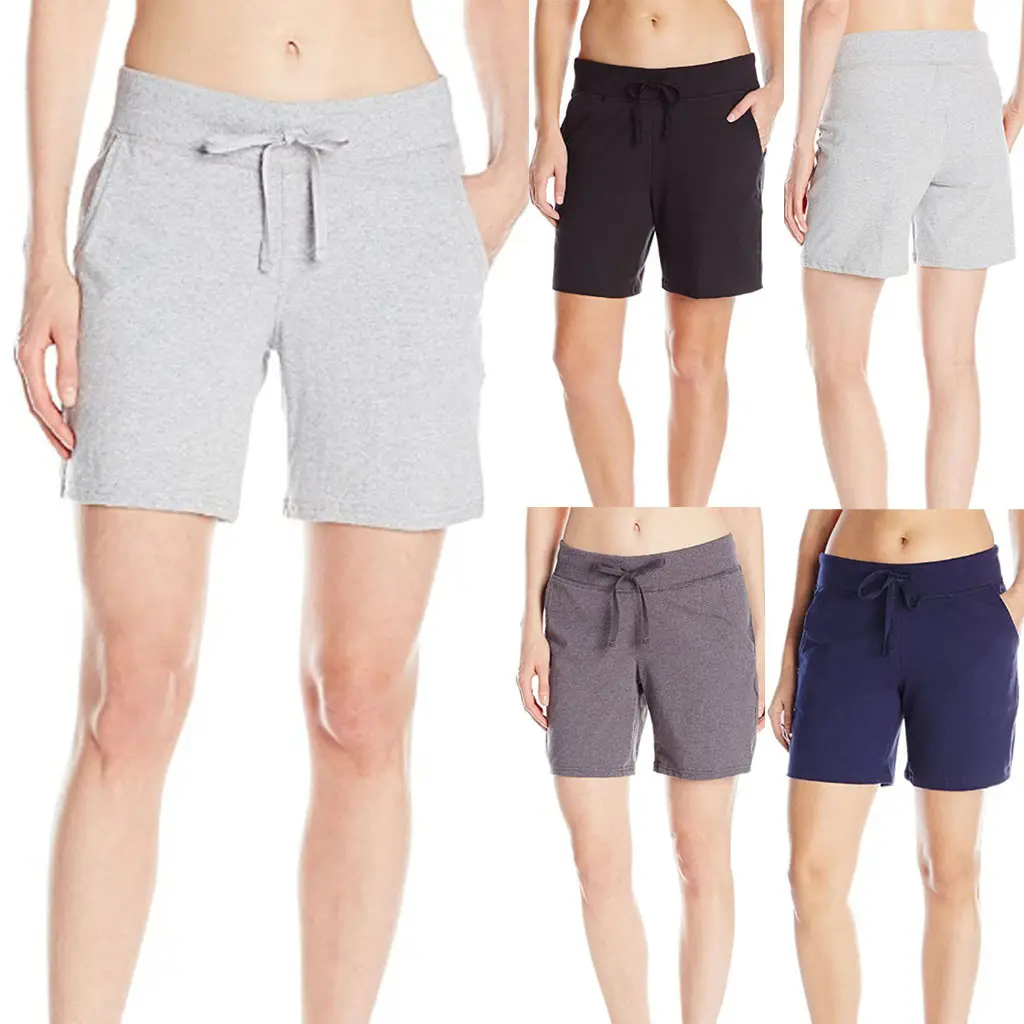 Women Grey Knit Mid Waist Shorts Casual