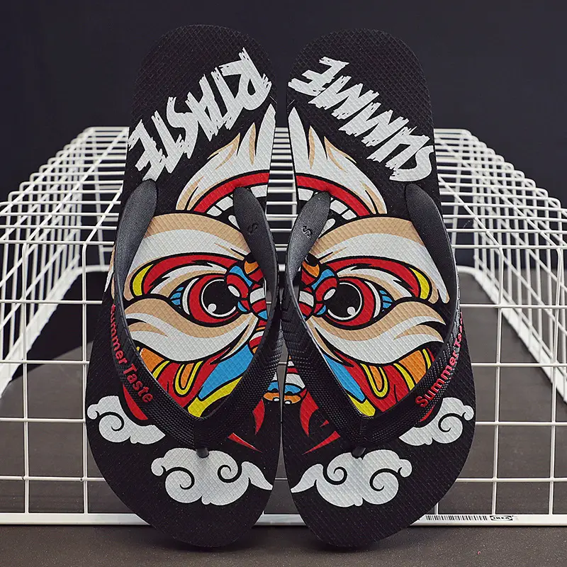Men's Red Graphic Flip-Flops Summer Non-Slip