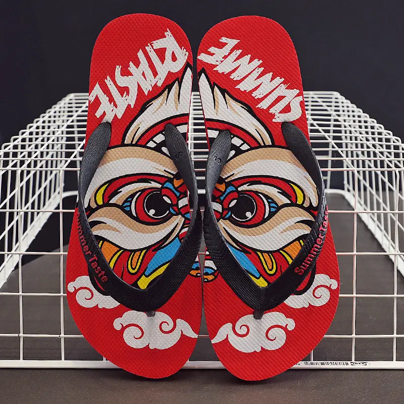 Men's Red Graphic Flip-Flops Summer Non-Slip