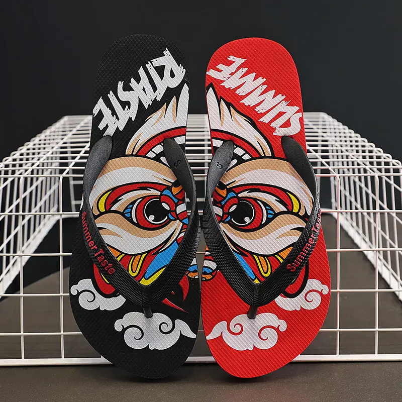 Men's Red Graphic Flip-Flops Summer Non-Slip