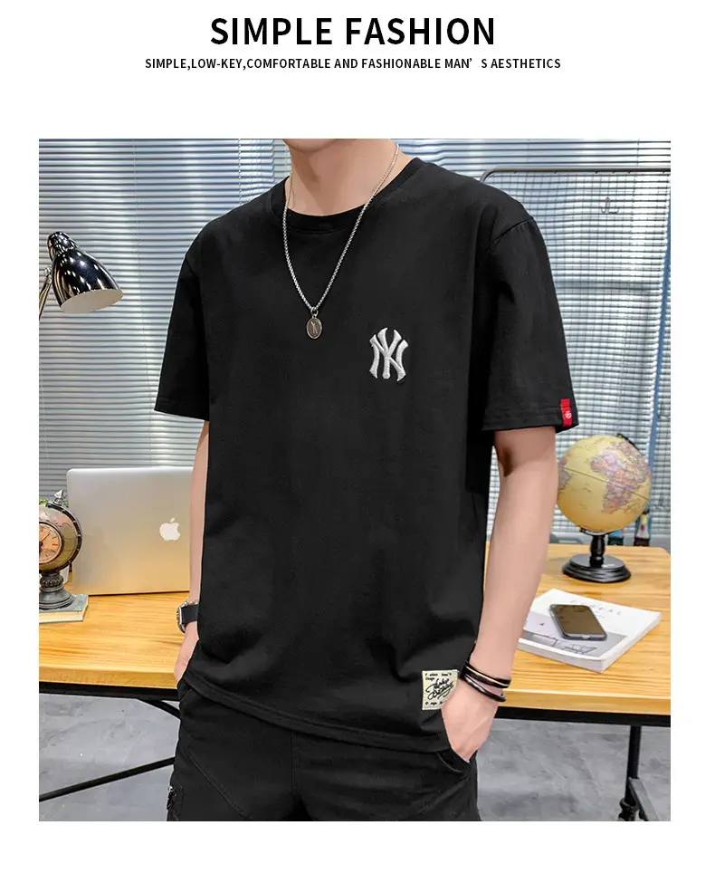 Men Grey Embroidered Cotton T-Shirt Short Sleeve Summer — feature 16