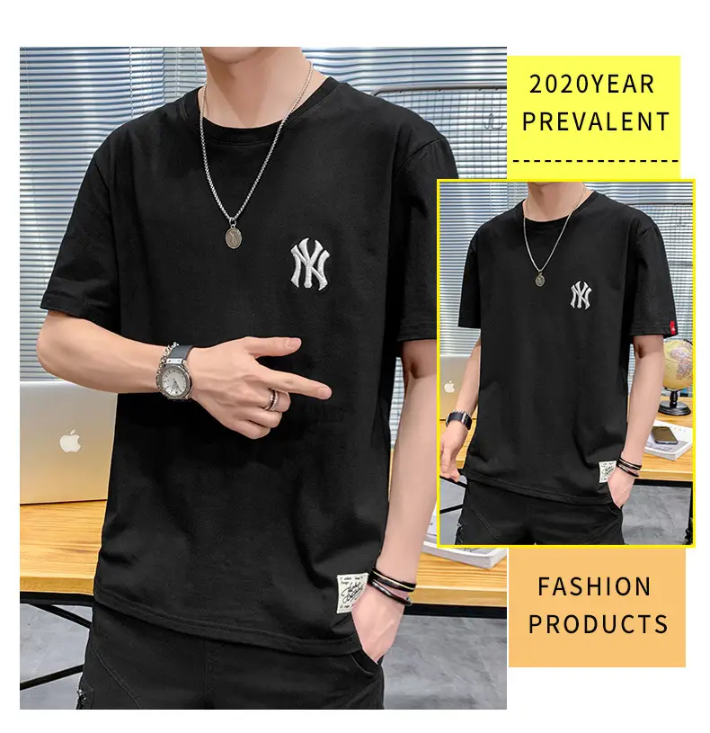 Men Grey Embroidered Cotton T-Shirt Short Sleeve Summer — feature 17