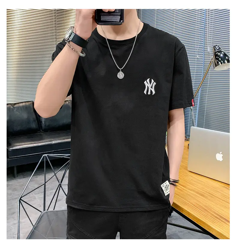 Men Grey Embroidered Cotton T-Shirt Short Sleeve Summer — feature 19