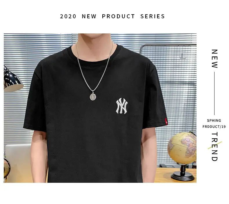 Men Grey Embroidered Cotton T-Shirt Short Sleeve Summer — feature 2
