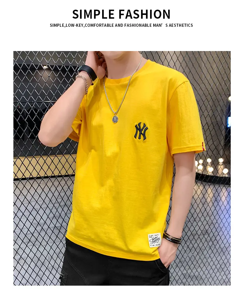 Men Grey Embroidered Cotton T-Shirt Short Sleeve Summer — feature 20