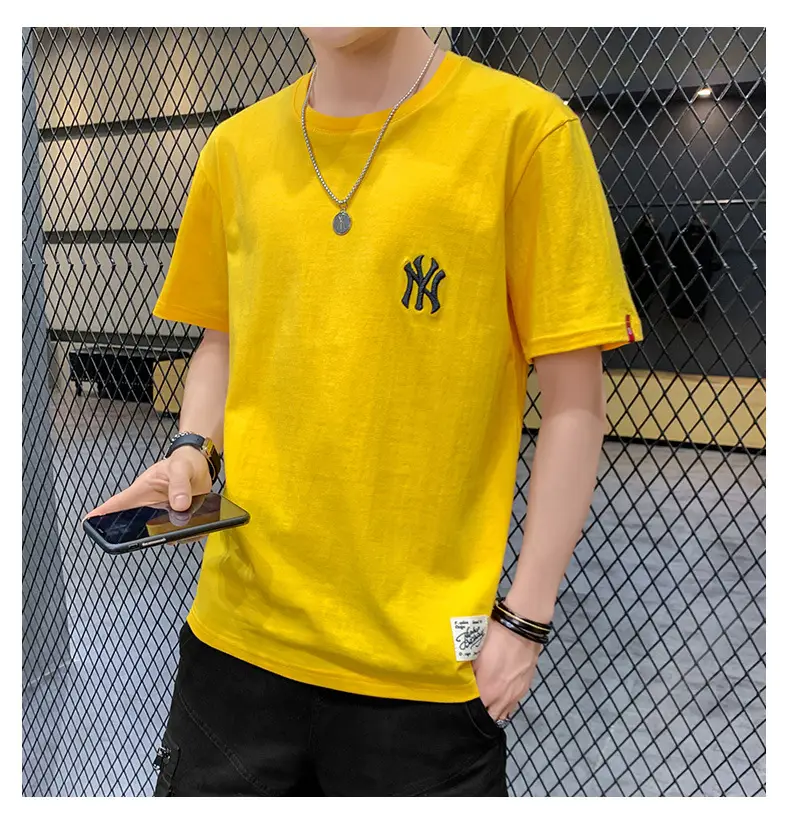 Men Grey Embroidered Cotton T-Shirt Short Sleeve Summer — feature 22
