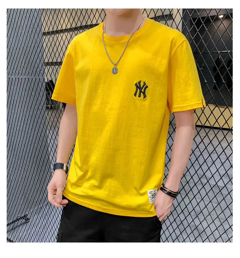 Men Grey Embroidered Cotton T-Shirt Short Sleeve Summer — feature 23