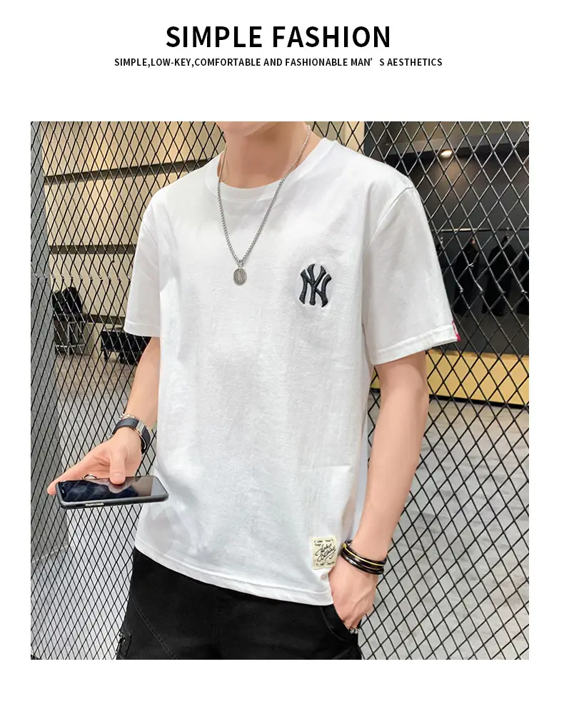 Men Grey Embroidered Cotton T-Shirt Short Sleeve Summer — feature 24