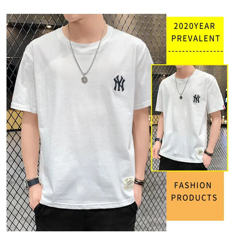 Men Grey Embroidered Cotton T-Shirt Short Sleeve Summer — feature 25