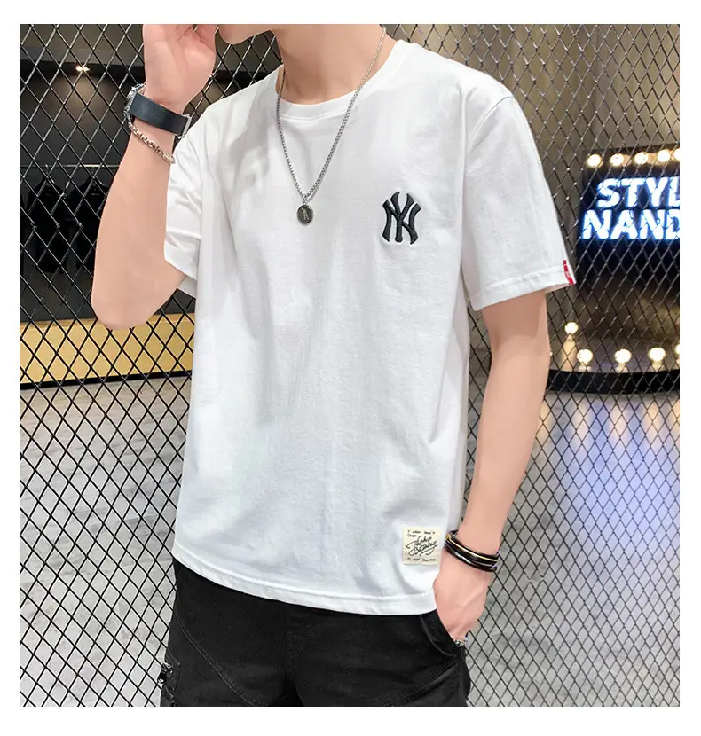 Men Grey Embroidered Cotton T-Shirt Short Sleeve Summer — feature 26