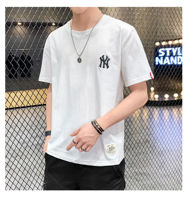 Men Grey Embroidered Cotton T-Shirt Short Sleeve Summer — feature 27