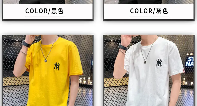 Men Grey Embroidered Cotton T-Shirt Short Sleeve Summer — feature 5