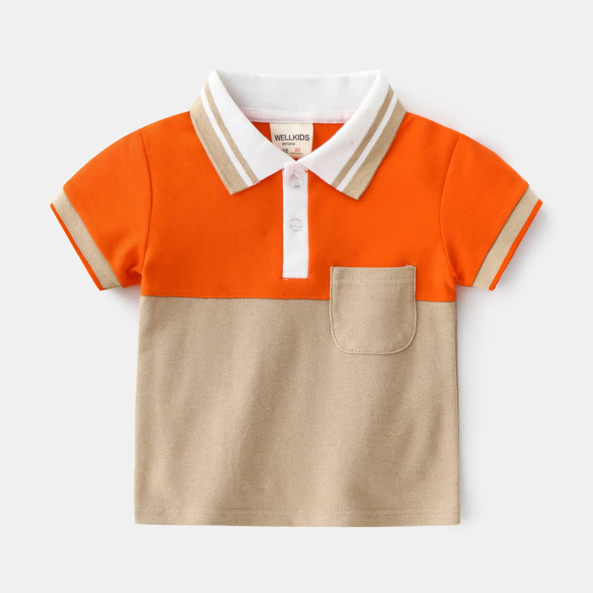 Kids Cotton Pull-Up Polo Shirt Navy Red Orange Beige