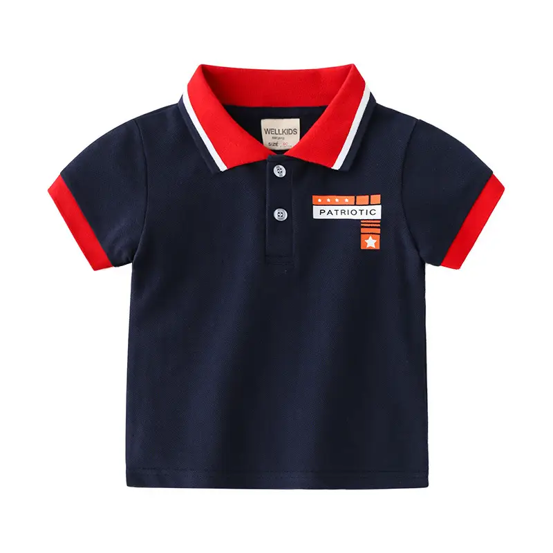 Kids Cotton Pull-Up Polo Shirt Navy Red Orange Beige