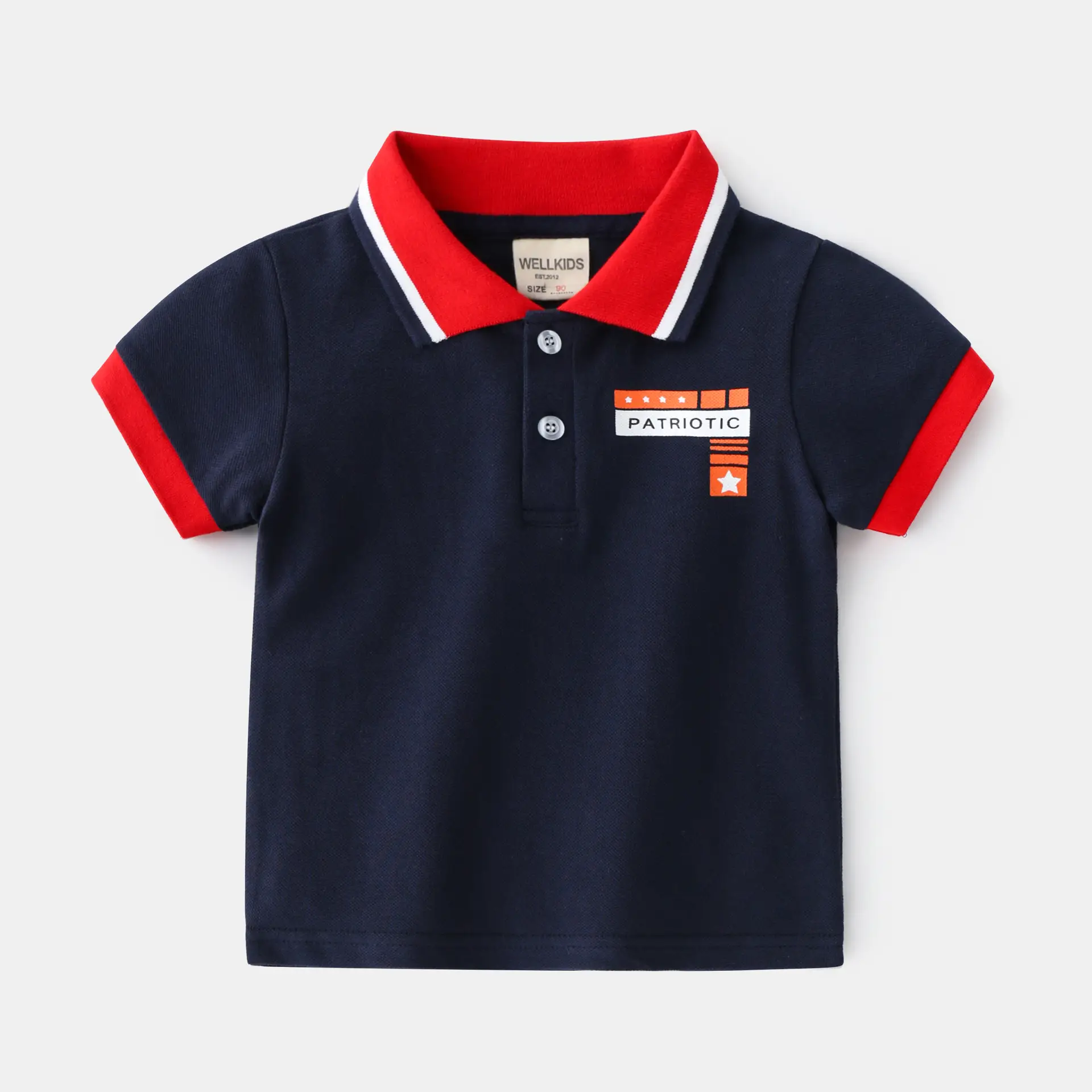 Kids Cotton Pull-Up Polo Shirt Navy Red Orange Beige