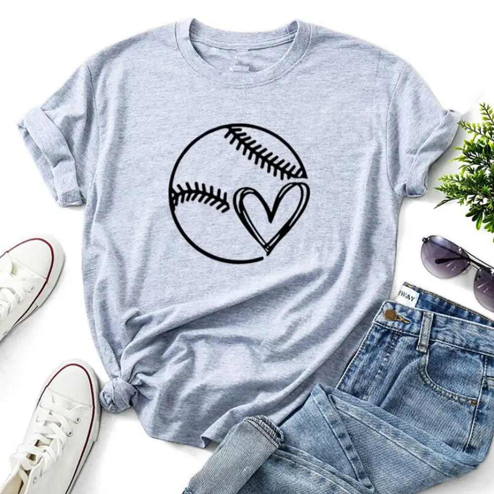 Girls Black Baseball Heart T-Shirt Cotton - Image 3