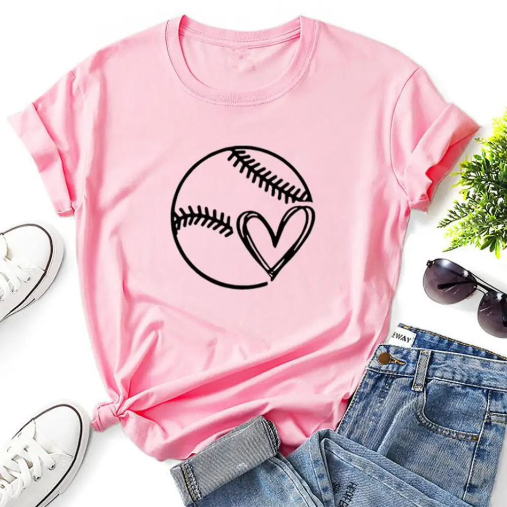 Girls Black Baseball Heart T-Shirt Cotton - Image 4