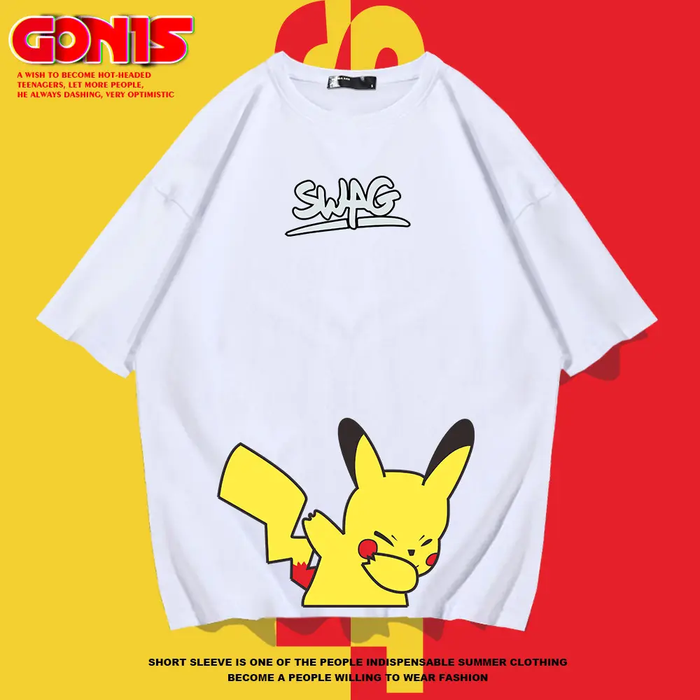 Men Women Trendy Pikachu Swing T-Shirt White - Image 8