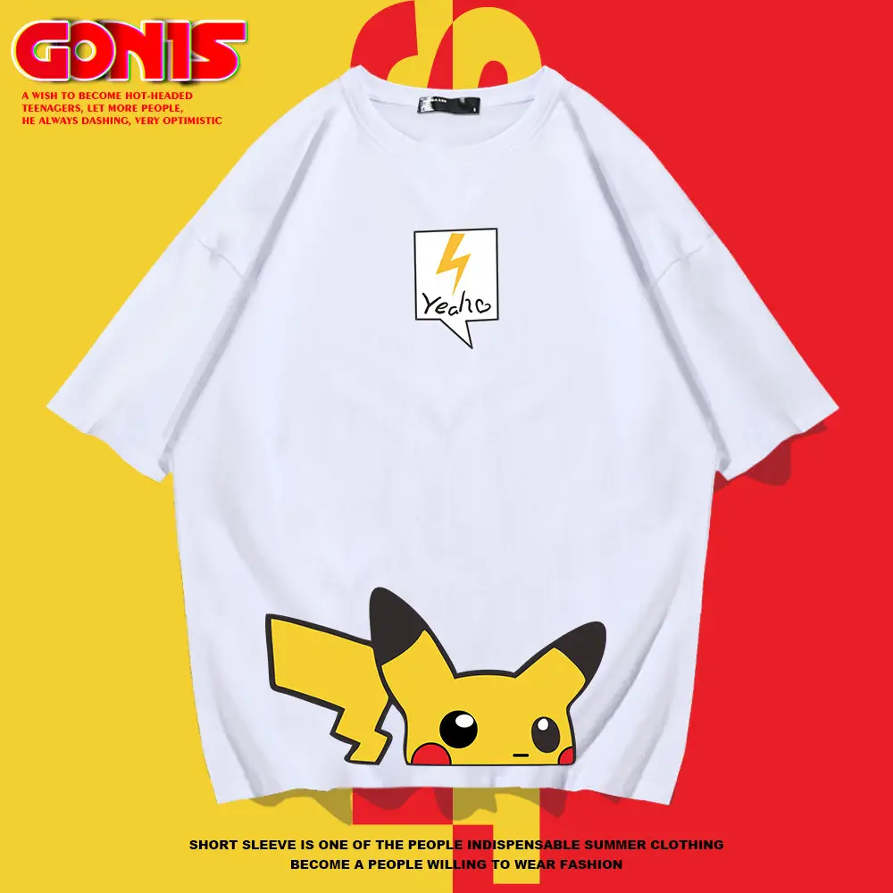 Men Women Pikachu T-Shirt Black Summer Wear - Image 7