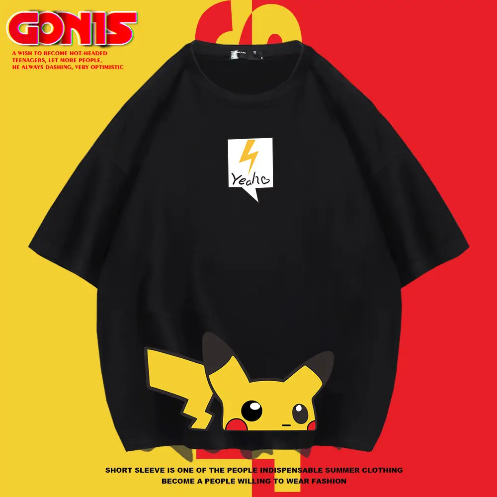Men Women Pikachu T-Shirt Black Summer Wear - Image 8