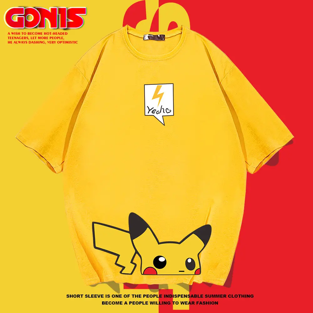Men Women Pikachu T-Shirt Black Summer Wear - Image 9