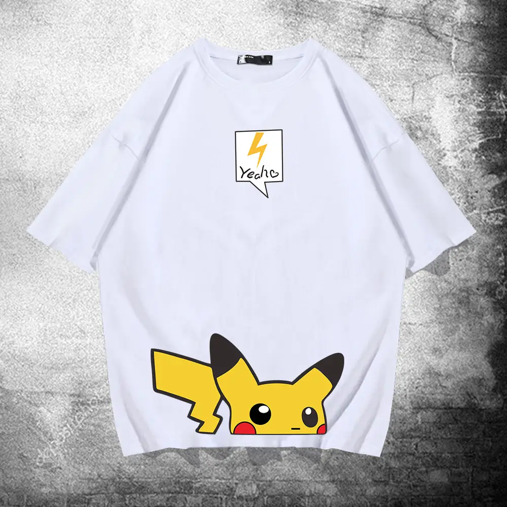 Men Women Pikachu T-Shirt Black Summer Wear - Image 2