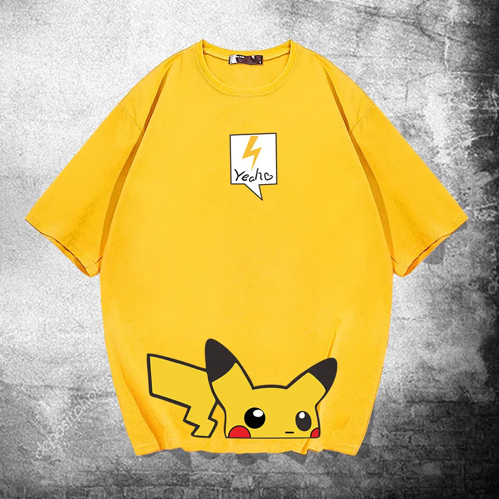 Men Women Pikachu T-Shirt Black Summer Wear - Image 3