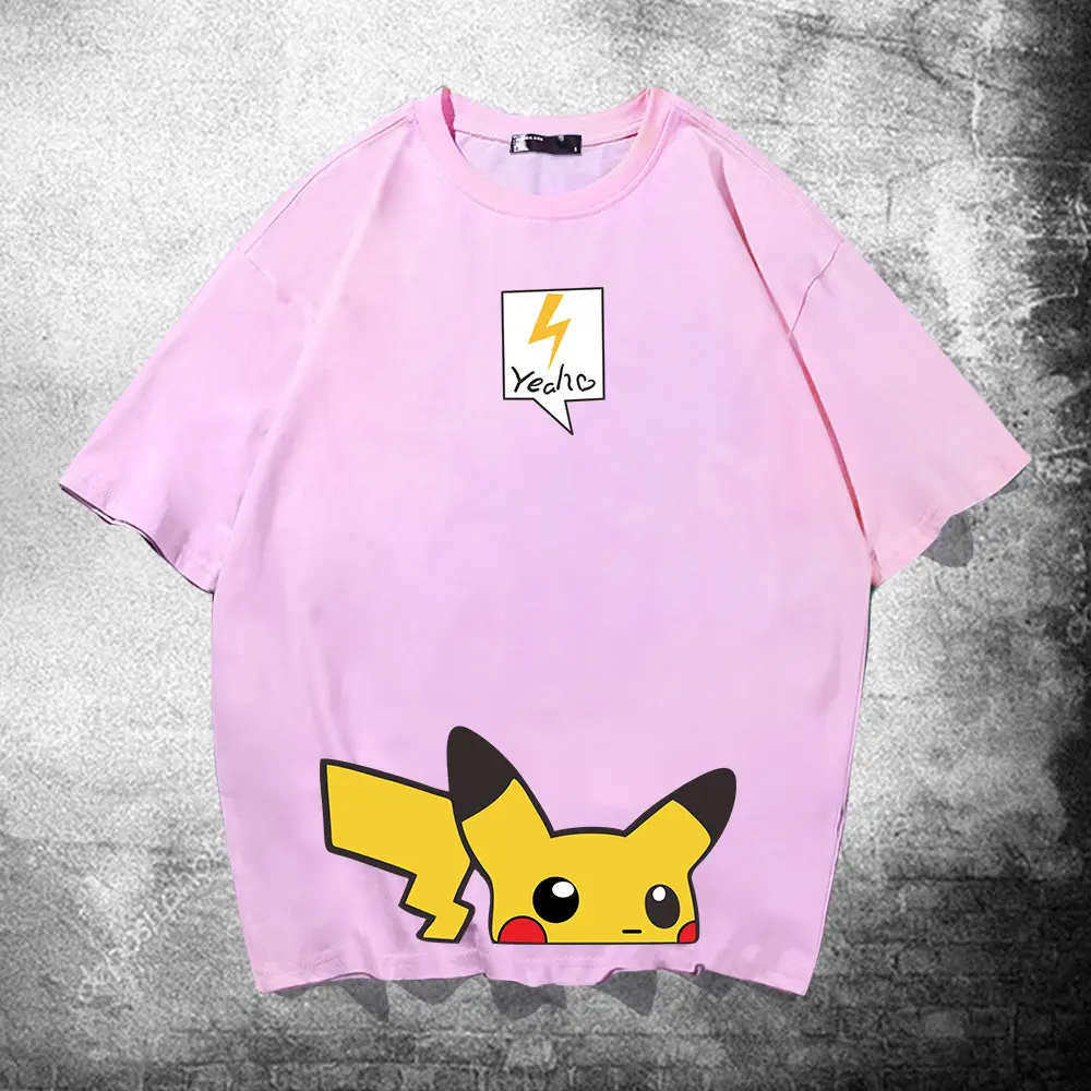 Men Women Pikachu T-Shirt Black Summer Wear - Image 6