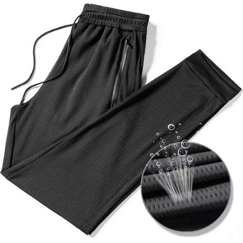 Men's Black Mesh Ankle Pants Slim Fit Quick Dry - Image 3