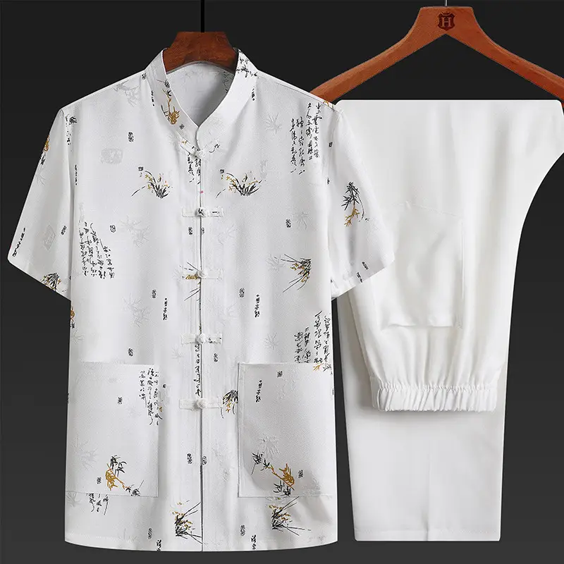 Men's Chinese Style Cotton Linen Suit Cream - Image 6