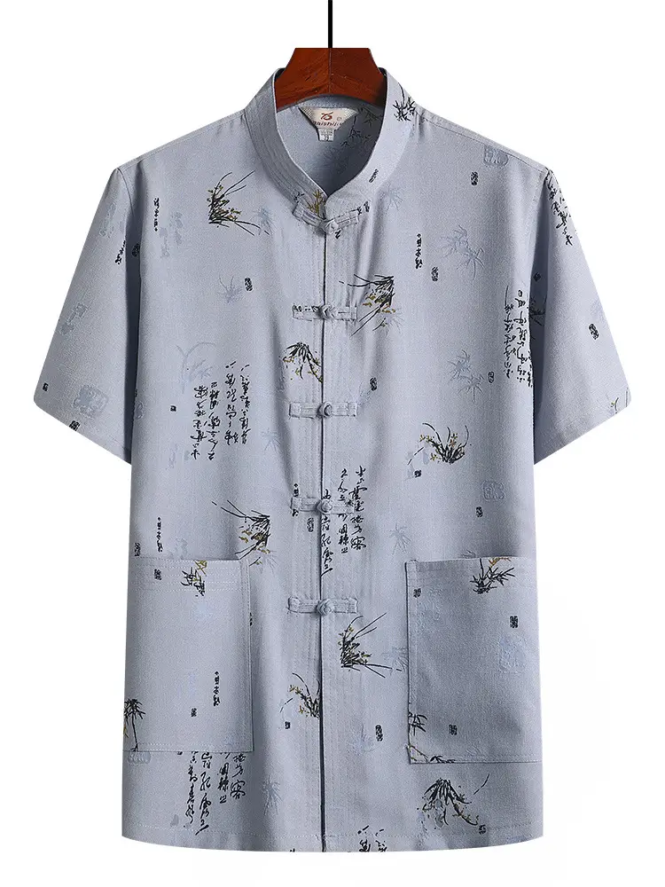 Men's Chinese Style Cotton Linen Suit Cream - Image 9