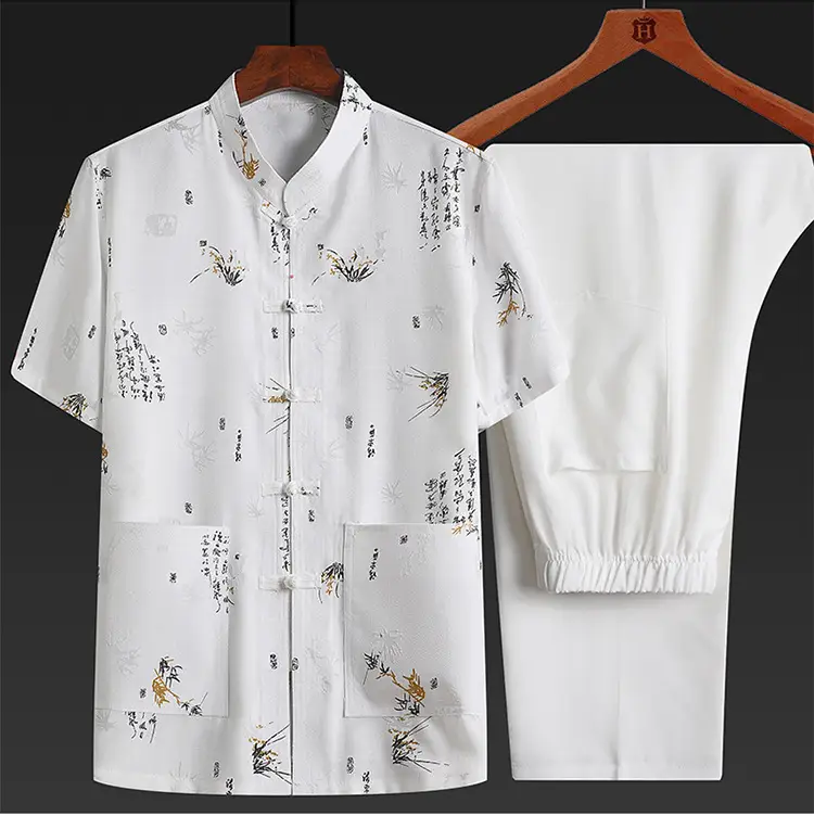 Men's Chinese Style Cotton Linen Suit Cream — feature 13