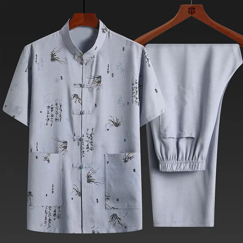 Men's Chinese Style Cotton Linen Suit Cream - Image 2