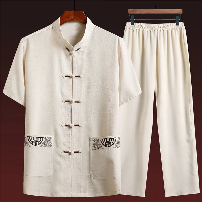 Male Linen Tang Suit Gray Retro Dad Grandpa - Image 6