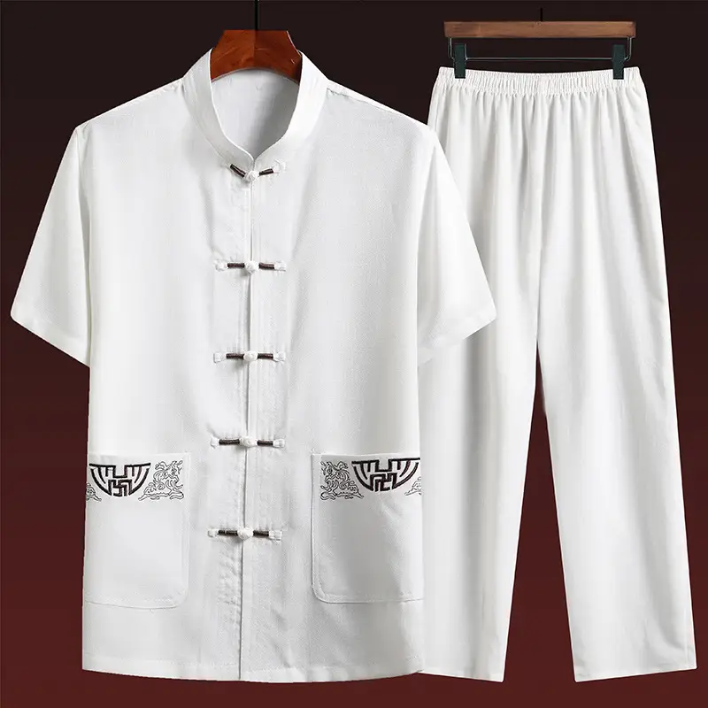 Male Linen Tang Suit Gray Retro Dad Grandpa - Image 7