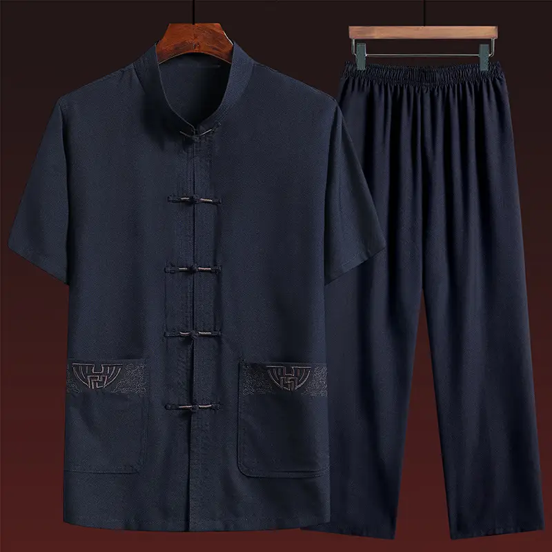 Male Linen Tang Suit Gray Retro Dad Grandpa - Image 8