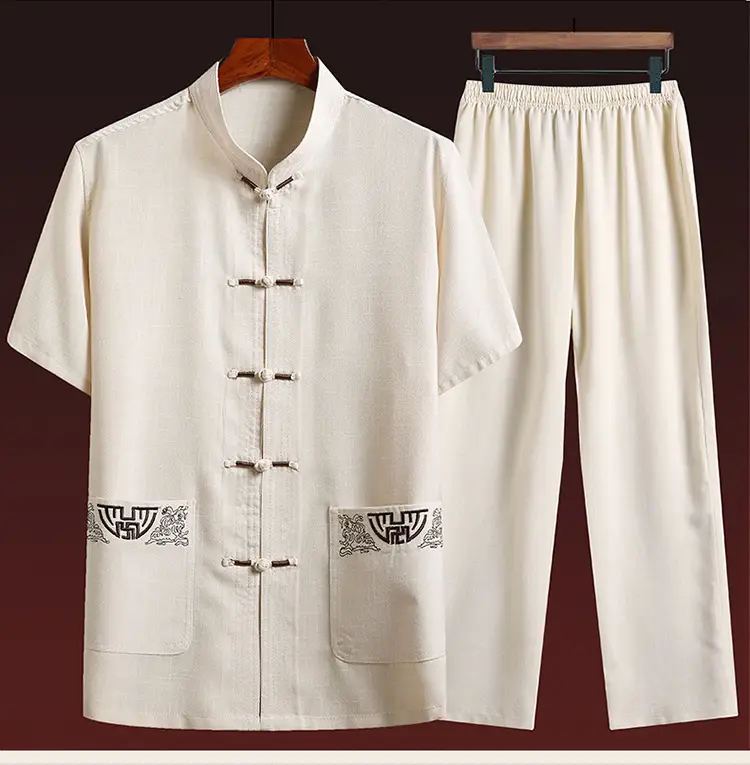 Male Linen Tang Suit Gray Retro Dad Grandpa — feature 9