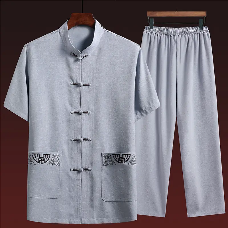 Male Linen Tang Suit Gray Retro Dad Grandpa - Image 2
