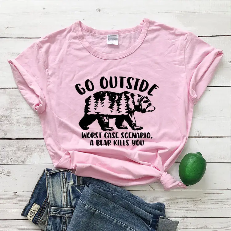 Pink Go Outside Bear Killer T-Shirt Short Sleeve - Image 6