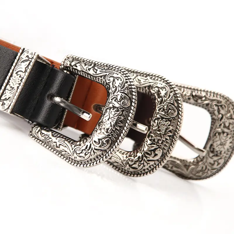 Vintage Carved Alloy Belt with Double Buckle for Women - Image 4