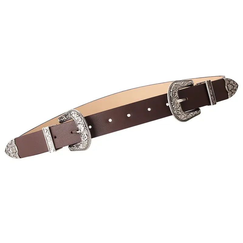 Vintage Carved Alloy Belt with Double Buckle for Women - Image 7