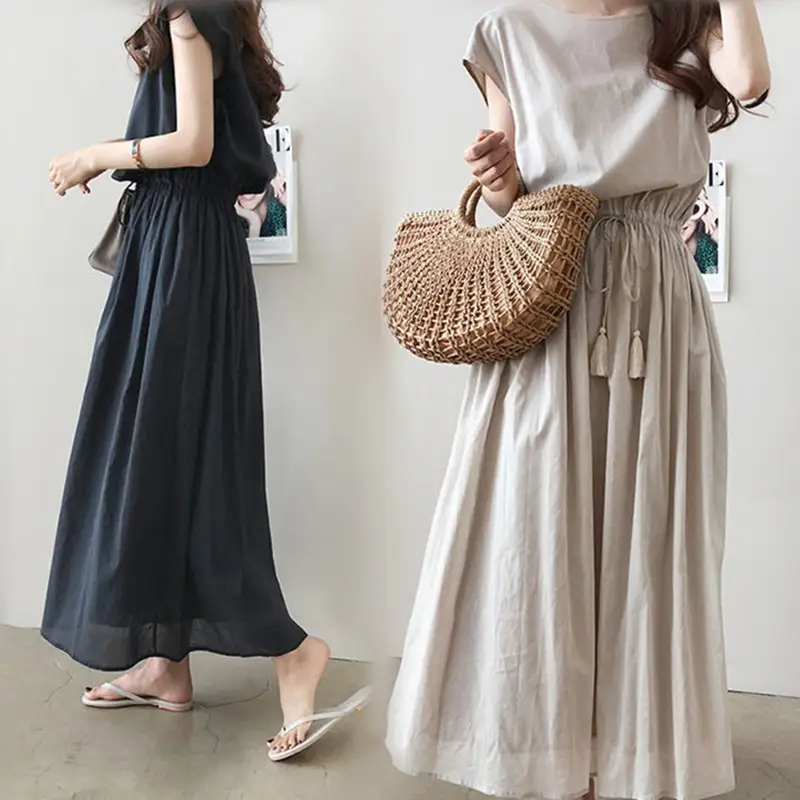 Cotton Linen Swing Dress 2023 Summer Large