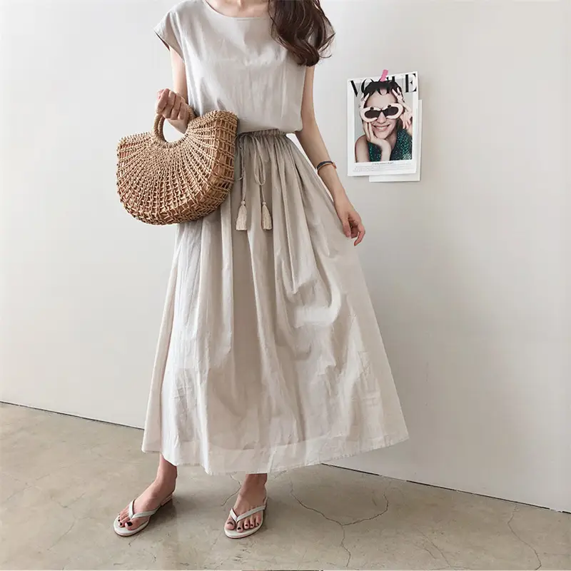 Cotton Linen Swing Dress 2023 Summer Large